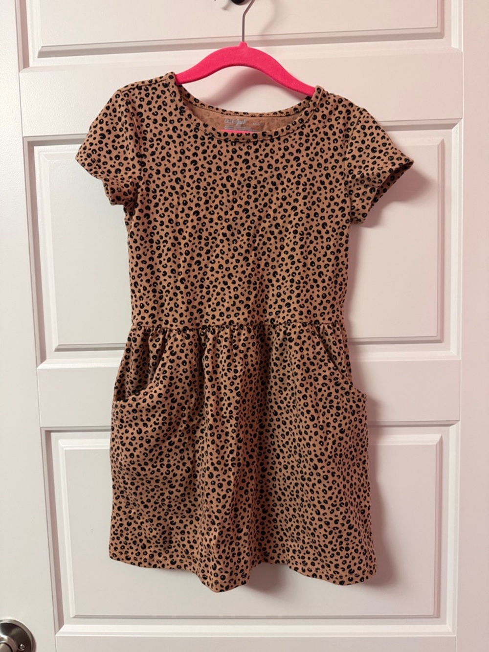 Cat and Jack Girls' Tan Leopard Print Short Sleeve Dress XS(4/5) - Picture 2 of 6